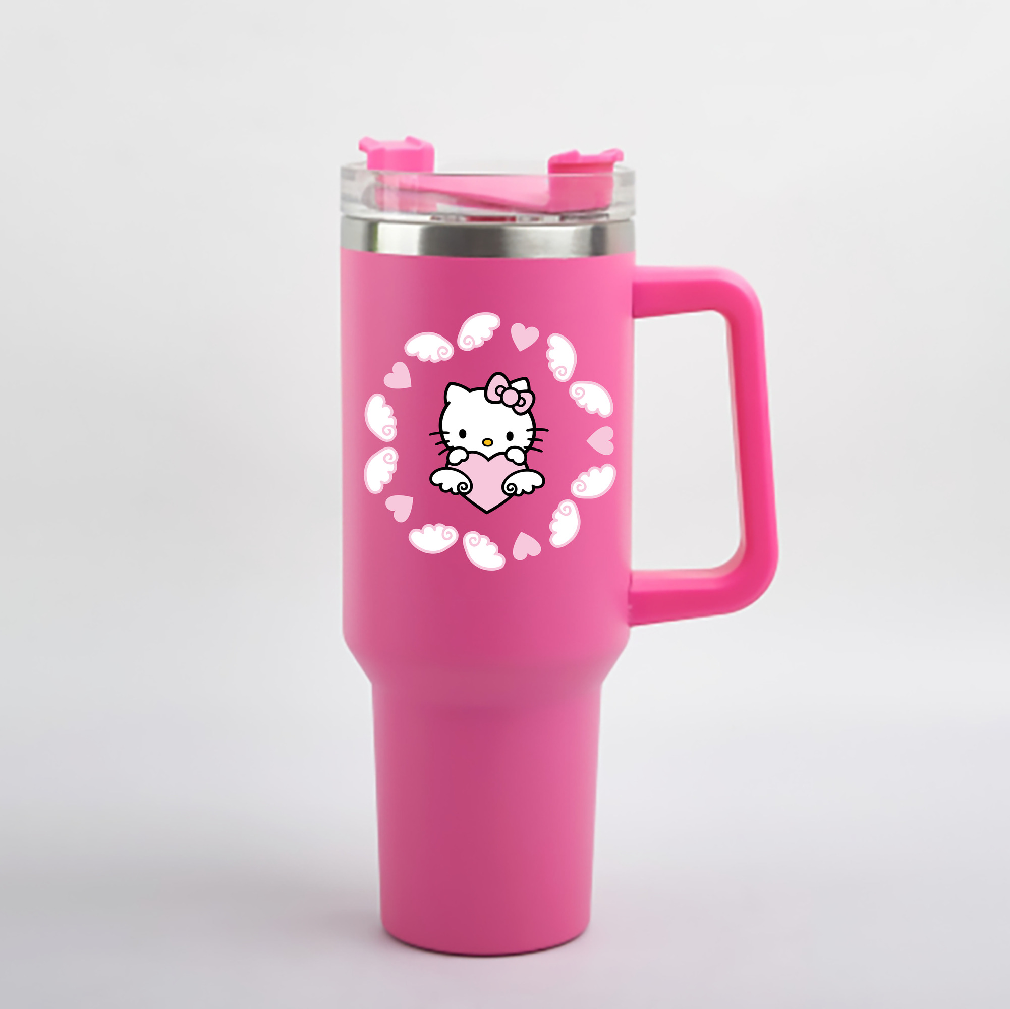 （画像用） Hello Kitty ハローキティ 1200mL車用タンブラー - クリスタルステッカー（プラスチックストロー付き）